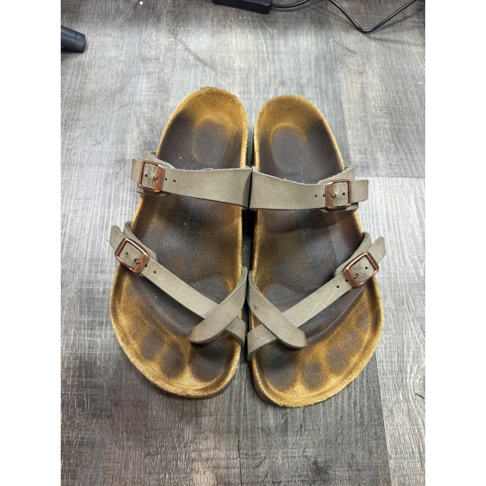 Birkenstock Mayari Stone Gray Birko-Flor Strappy Toe Loop Sandals Womens Size 38